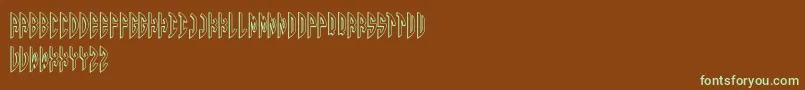 フォントRound 3D Monogram Right – 緑色の文字が茶色の背景にあります。