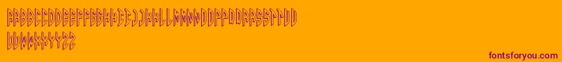 Round 3D Monogram Right-Schriftart – Violette Schriften auf orangefarbenem Hintergrund