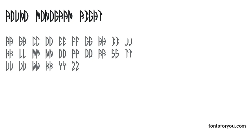 Czcionka Round Monogram Right – alfabet, cyfry, specjalne znaki
