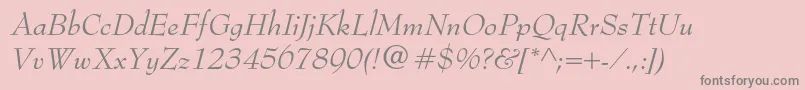 Weitere Informationen zur BernhardmodernstdItalic-Schriftart BernhardmodernstdItalic-Schriftart – Graue Schriften auf rosa Hintergrund