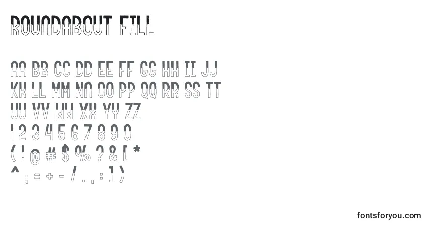 Schriftart Roundabout fill – Alphabet, Zahlen, spezielle Symbole