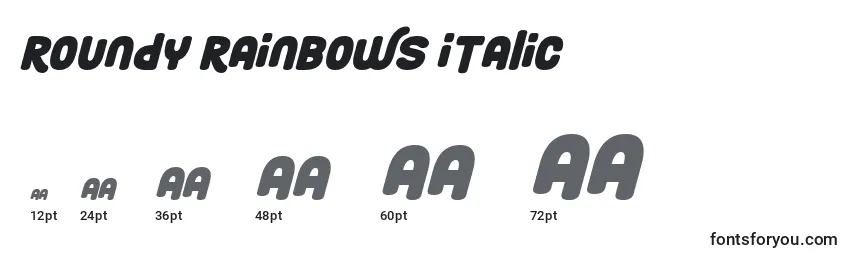Размеры шрифта Roundy Rainbows Italic (139222)