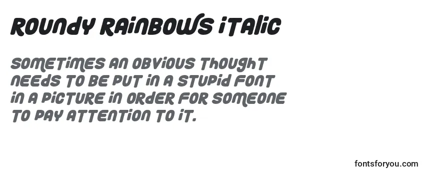 Review of the Roundy Rainbows Italic (139222) Font