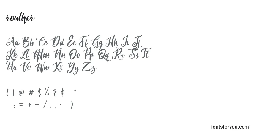 Schriftart Routher – Alphabet, Zahlen, spezielle Symbole