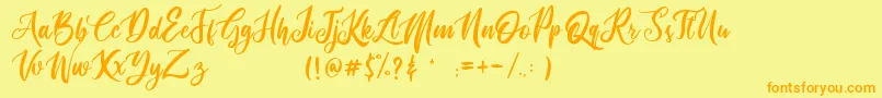 フォントrouther – オレンジの文字が黄色の背景にあります。