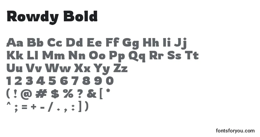 Schriftart Rowdy Bold – Alphabet, Zahlen, spezielle Symbole