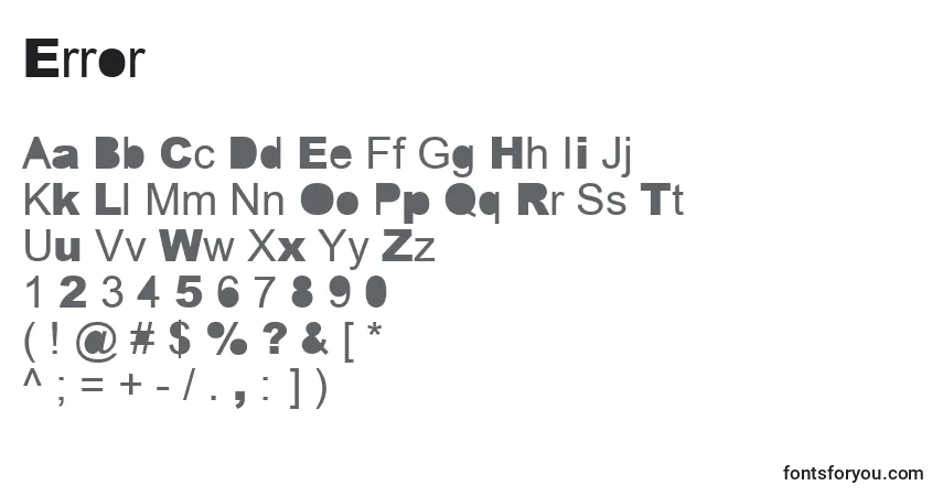 Schriftart Error – Alphabet, Zahlen, spezielle Symbole