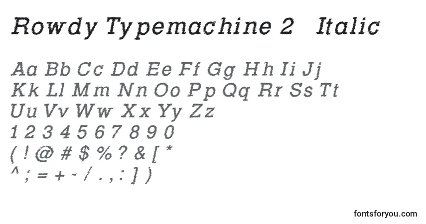 Czcionka Rowdy Typemachine 2   Italic – alfabet, cyfry, specjalne znaki