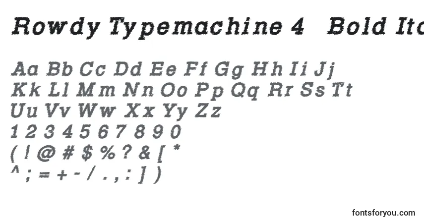A fonte Rowdy Typemachine 4   Bold Italic – alfabeto, números, caracteres especiais