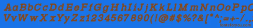 Rowdy Typemachine 4   Bold Italic-Schriftart – Braune Schriften auf blauem Hintergrund