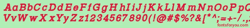 Czcionka Rowdy Typemachine 4   Bold Italic – czerwone czcionki na zielonym tle