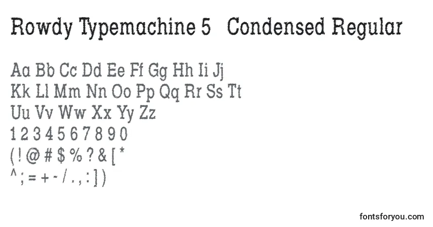 Czcionka Rowdy Typemachine 5   Condensed Regular – alfabet, cyfry, specjalne znaki