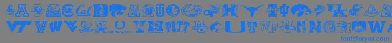 Collegecollage-Schriftart – Blaue Schriften auf grauem Hintergrund