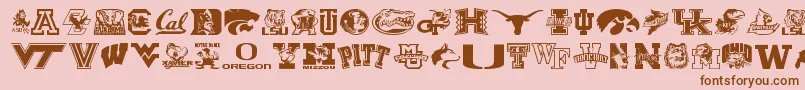 Collegecollage-Schriftart – Braune Schriften auf rosa Hintergrund