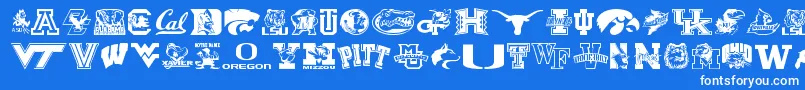 Weitere Informationen zur Collegecollage-Schriftart Collegecollage-Schriftart – Weiße Schriften auf blauem Hintergrund