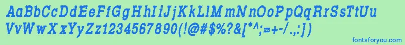 Rowdy Typemachine 8   Condensed Bold Italic Font – Blue Fonts on Green Background