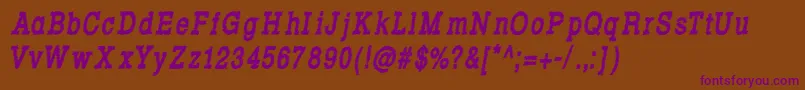Rowdy Typemachine 8   Condensed Bold Italic Font – Purple Fonts on Brown Background