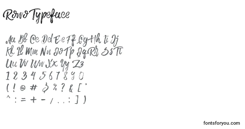 Czcionka Rowo Typeface  – alfabet, cyfry, specjalne znaki