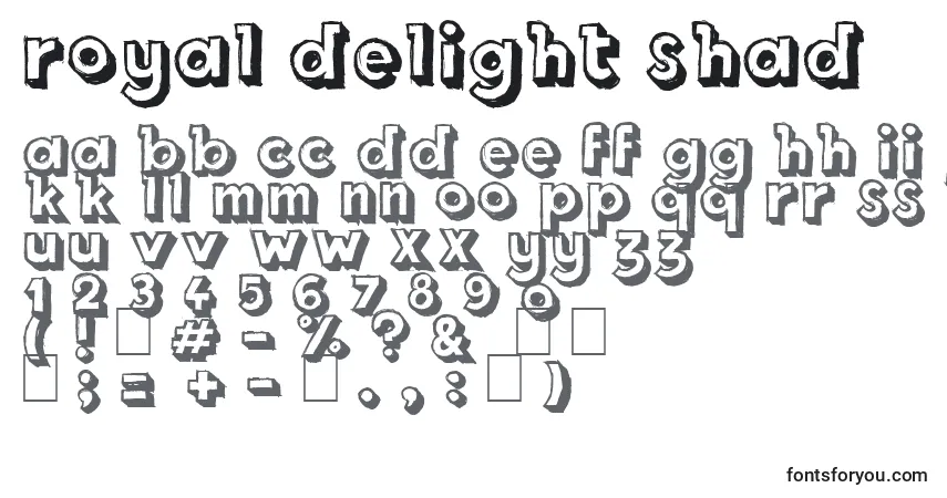 A fonte Royal Delight Shad – alfabeto, números, caracteres especiais