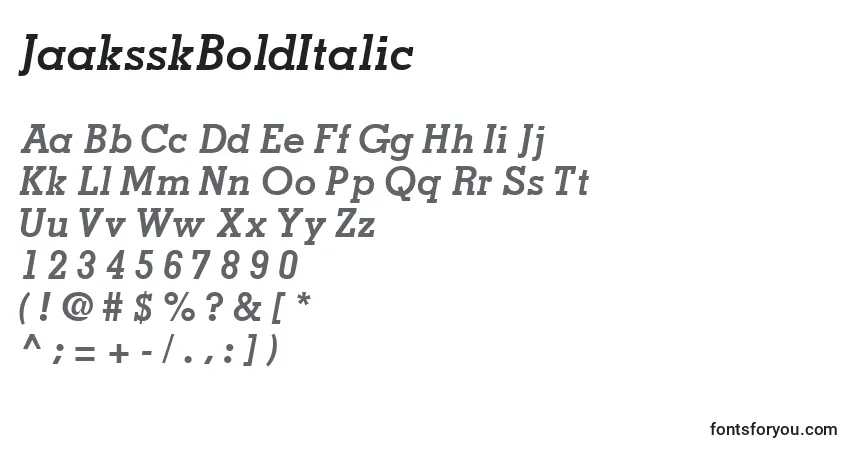 Czcionka JaaksskBoldItalic – alfabet, cyfry, specjalne znaki