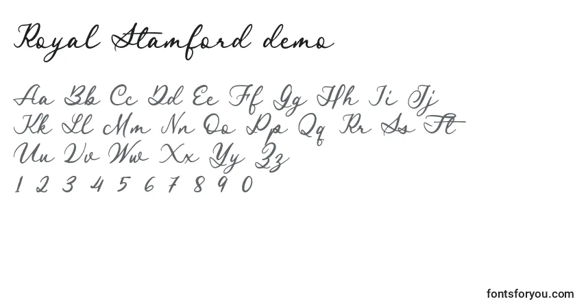 Czcionka Royal Stamford demo – alfabet, cyfry, specjalne znaki