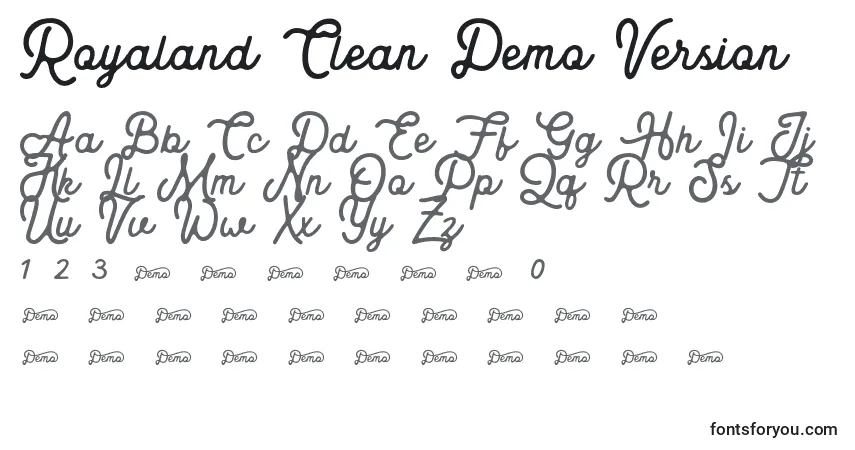 Czcionka Royaland Clean Demo Version – alfabet, cyfry, specjalne znaki