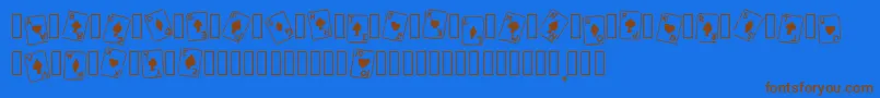 フォントRoyalFlush Basic Regular – 茶色の文字が青い背景にあります。