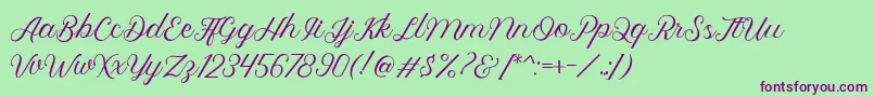Fonte Royalite Script – fontes roxas em um fundo verde