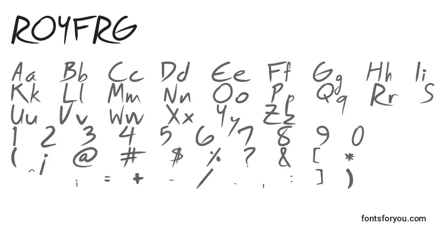 A fonte ROYFRG   (139263) – alfabeto, números, caracteres especiais