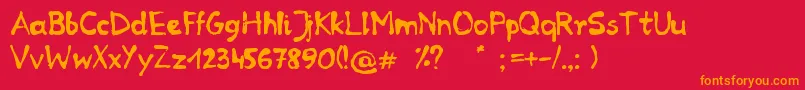 RP Mola-Schriftart – Orangefarbene Schriften auf rotem Hintergrund
