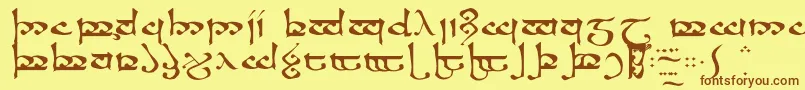 フォントRSMOROMA – 茶色の文字が黄色の背景にあります。