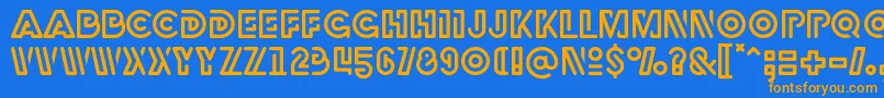 フォントRubber – オレンジ色の文字が青い背景にあります。