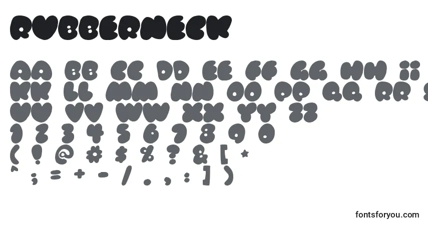 Schriftart RUBBERNECK (139274) – Alphabet, Zahlen, spezielle Symbole