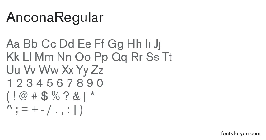 A fonte AnconaRegular – alfabeto, números, caracteres especiais