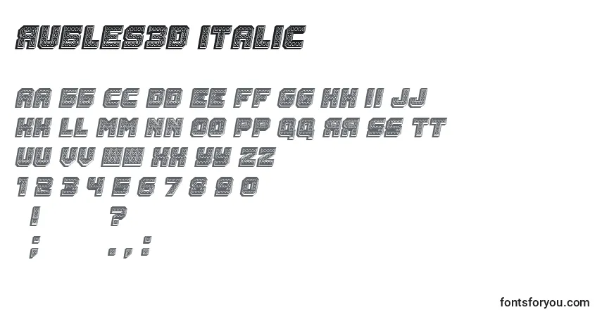 Schriftart Rubles3D Italic – Alphabet, Zahlen, spezielle Symbole