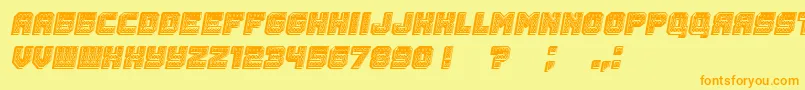 Rubles3D Italic-Schriftart – Orangefarbene Schriften auf gelbem Hintergrund