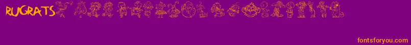 RugBats-Schriftart – Orangefarbene Schriften auf violettem Hintergrund