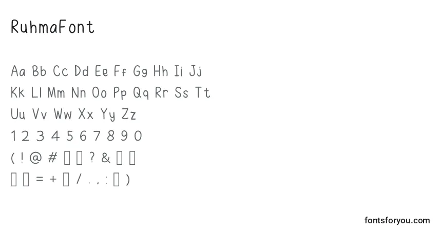 RuhmaFont-fontti – aakkoset, numerot, erikoismerkit