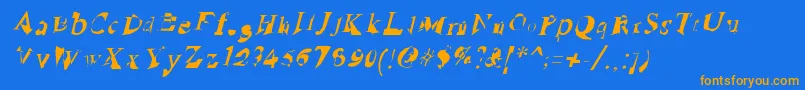 RuinedSerifIta-Schriftart – Orangefarbene Schriften auf blauem Hintergrund