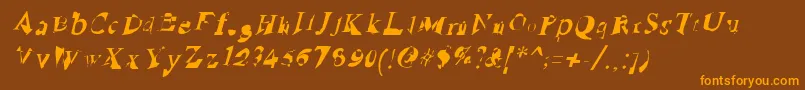 RuinedSerifIta-Schriftart – Orangefarbene Schriften auf braunem Hintergrund