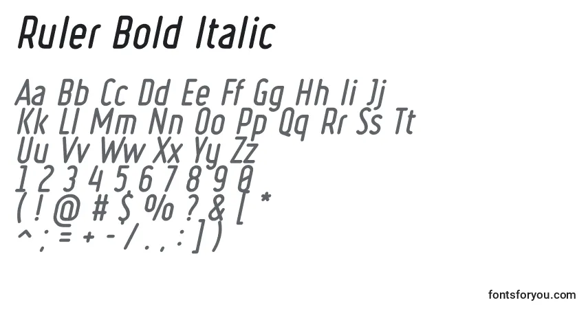 Schriftart Ruler Bold Italic – Alphabet, Zahlen, spezielle Symbole