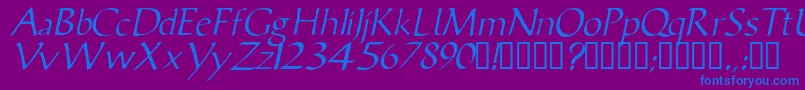 Fonte VicisskItalic – fontes azuis em um fundo violeta