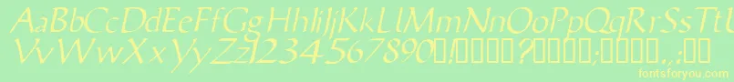 フォントVicisskItalic – 黄色の文字が緑の背景にあります