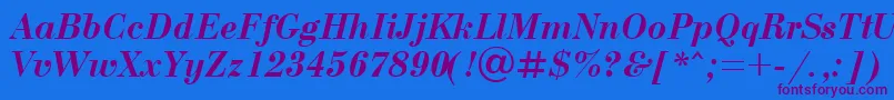 UkBodoniBolditalic-Schriftart – Violette Schriften auf blauem Hintergrund