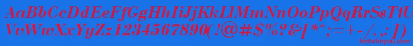 UkBodoniBolditalic Font – Red Fonts on Blue Background