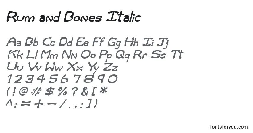 Czcionka Rum and Bones Italic (139305) – alfabet, cyfry, specjalne znaki