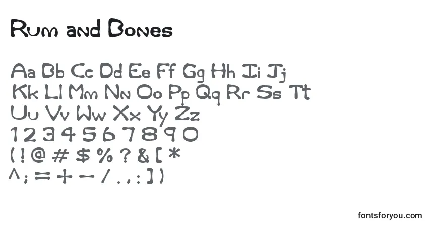 A fonte Rum and Bones (139307) – alfabeto, números, caracteres especiais