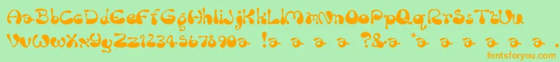 フォントRum Bubber – オレンジの文字が緑の背景にあります。