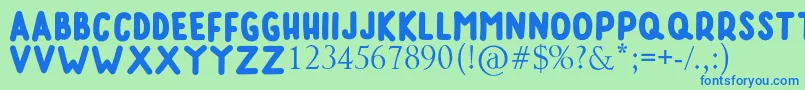 RUMAGGE Font – Blue Fonts on Green Background