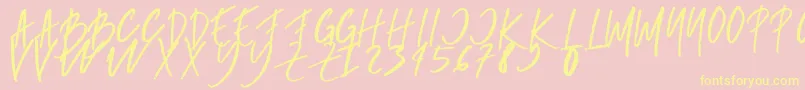 rumbe-Schriftart – Gelbe Schriften auf rosa Hintergrund